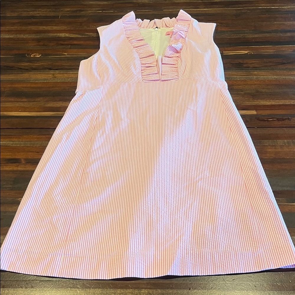 Lilly Pulitzer Pink Striped Ruffle V-Neck Dress